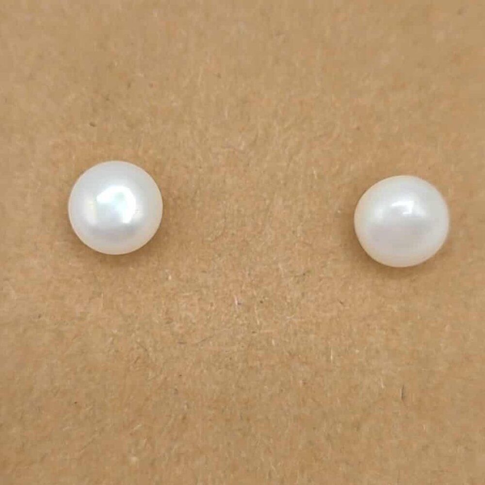 White 6.6mm Freshwater Pearl Stud Earrings Sterling Posts
